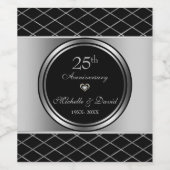 Zilver en zwart geometrische vorm- 25e Jubileum Wijn Etiket (Enkel label)