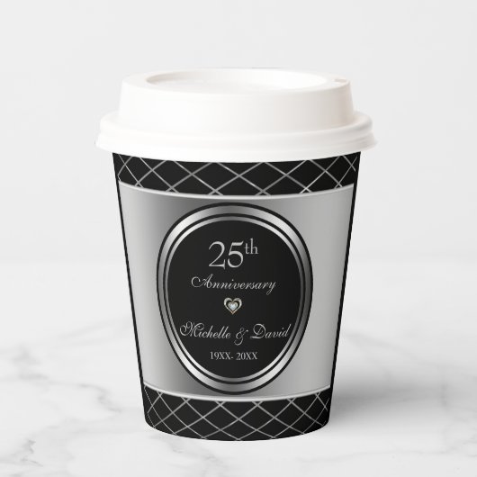 Zilver en zwart geometrische vormen- 25e papieren bekers (Voorkant)