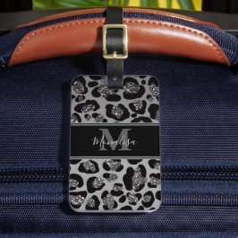 zilver en zwart glinsterend monogram gegersonalise bagagelabel
