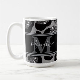 zilver en zwart glinsterend monogram gegersonalise koffiemok