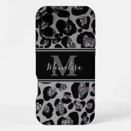 zilver en zwart glinsterend monogram gepersonalise iPhone 16 pro max hoesje