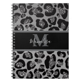 zilver en zwart glinsterend monogram gepersonalise notitieboek