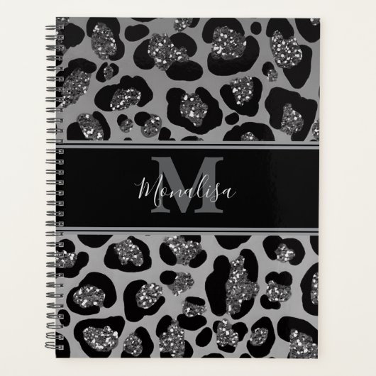 zilver en zwart glinsterend monogram gepersonalise planner (Voorkant)