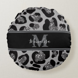 zilver en zwart glinsterend monogram gepersonalise rond kussen