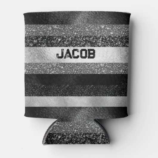 Zilver en zwart Glitter Blikjeskoeler (Voorkant)