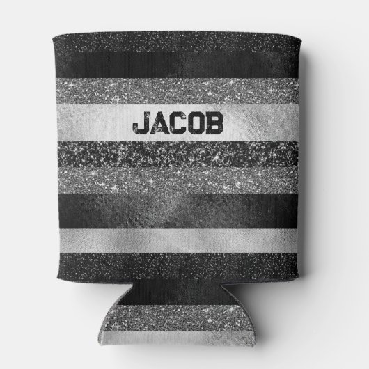 Zilver en zwart Glitter Blikjeskoeler (Achterkant)