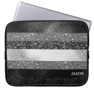 Zilver en zwart Glitter Laptop Sleeve