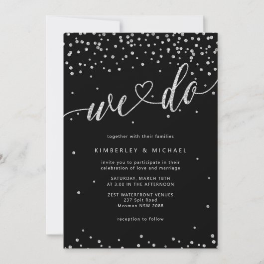 Zilver en Zwart Glitter Sparkle We Do Wedding Kaart (Voorkant)