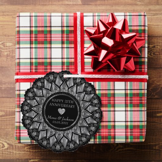 Zilver en zwart Mandala bruiloft Jubileum Ornament Kaart (Insitu (Geschenk))