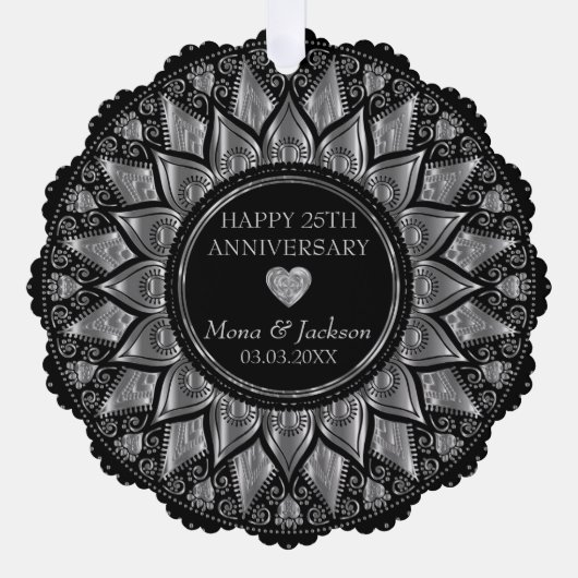 Zilver en zwart Mandala bruiloft Jubileum Ornament Kaart (Voorkant)
