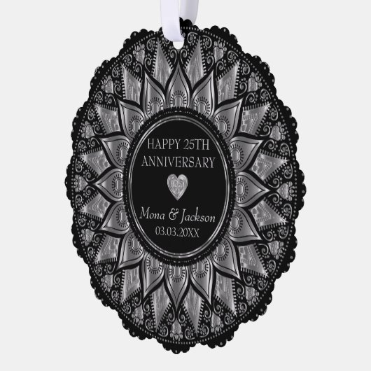 Zilver en zwart Mandala bruiloft Jubileum Ornament Kaart (Links)