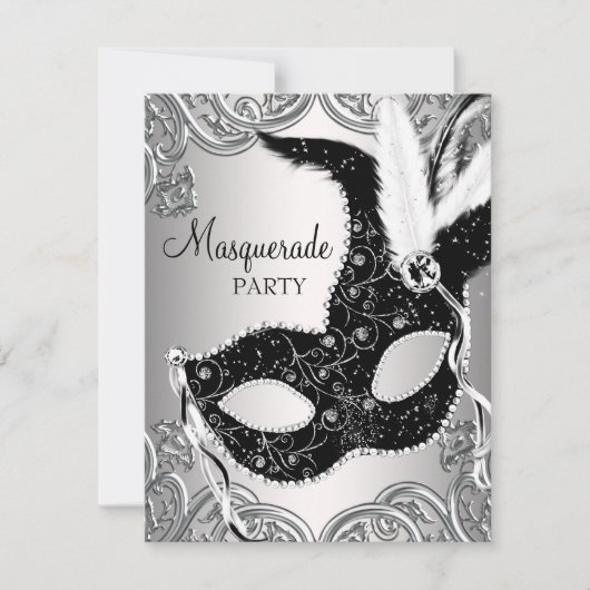 Zilver en zwart masker gemaskerd bal kaart (Voorkant)