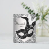 Zilver en zwart masker gemaskerd bal kaart (Staand voorkant)