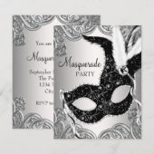 Zilver en zwart masker gemaskerd bal kaart (Voorkant / Achterkant)