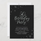 Zilver en zwart | Modern Chic 50th Birthday Party Kaart (Voorkant)