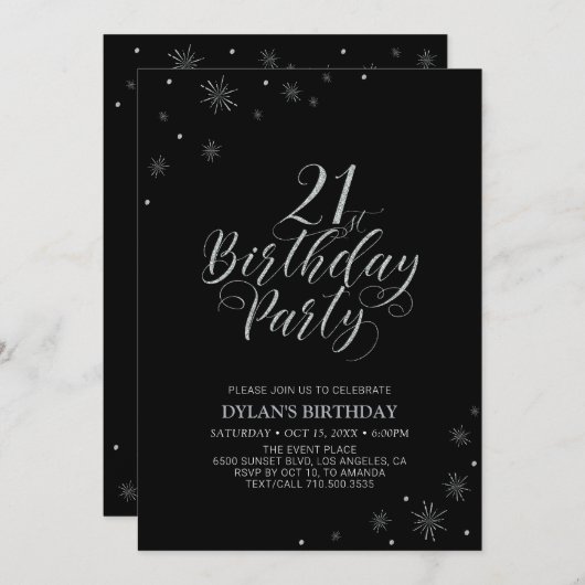 Zilver en zwart | Moderne grafische 21e verjaardag Kaart (Voorkant / Achterkant)