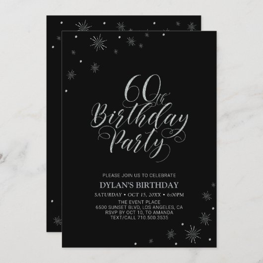 Zilver en zwart | Moderne grafische 60e verjaardag Kaart (Voorkant / Achterkant)