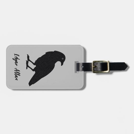 Zilver en zwart, persoonlijk Bagagelabel | Raven (Voorkant horizontaal)