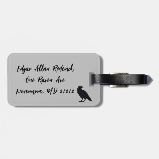 Zilver en zwart, persoonlijk Bagagelabel | Raven (Achterkant horizontaal)