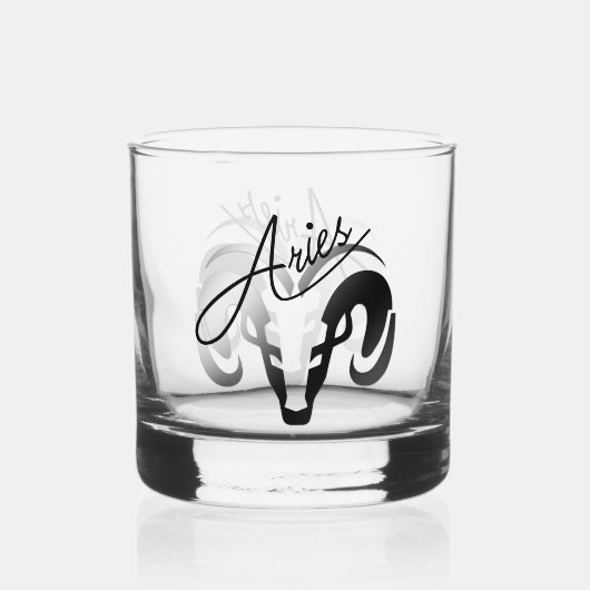 Zilver en Zwart Ram de Zodiac Whisky Glas (Voorkant)
