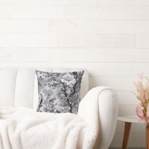 Zilver en zwart Toile de Fleur Kussen