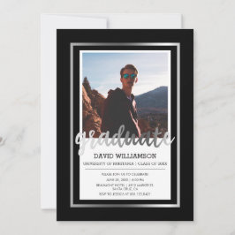 Zilver en zwart typografie | Fotoafstudeerfeest Kaart