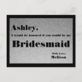 Zilver en zwart - word jij mijn bruidsmeisje? uitnodiging briefkaart (Voorkant)
