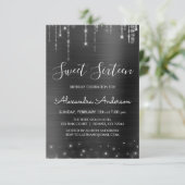 Zilver en Zwart Zoet Zestien Verjaardag Kaart (Staand voorkant)