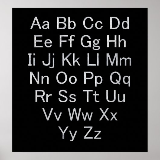 Zilver en Zwarte Alfabet Chart Poster (Voorkant)