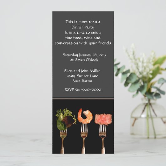 Zilver en Zwarte Eetfeest Uitnodiging (Staand voorkant)