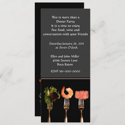 Zilver en Zwarte Eetfeest Uitnodiging (Voorkant / Achterkant)