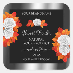 Zilver- en zwarte etiketten van Oranje witte rozen