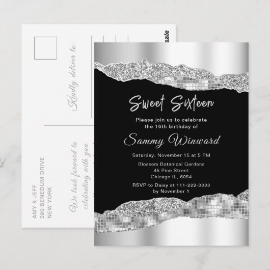 Zilver- en zwarte glazen scheuren zoete zestien briefkaart (Voorkant / Achterkant)