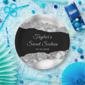 Zilver- en zwarte glazen scheuren zoete zestien papieren bordje (Feest)