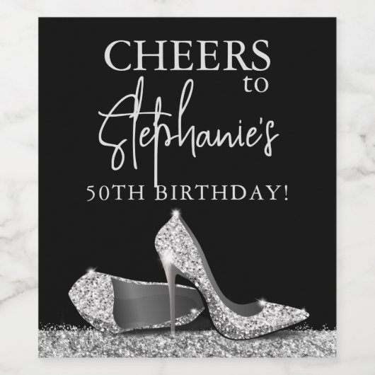 Zilver- en zwarte hoge-hiel-hoezen, aangepast wijn etiket (Enkel label)