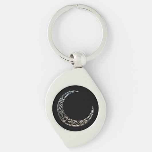 Zilver- en zwarte Keltische halve maan Sleutelhanger (Voorkant)