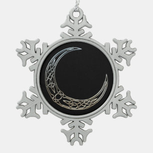 Zilver- en zwarte Keltische halve maan Tin Sneeuwvlok Ornament