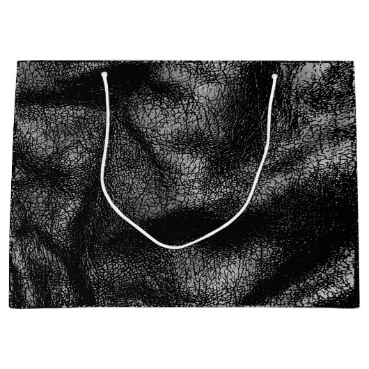 Zilver- en zwarte lederen textuur groot cadeauzakje (Voorkant)