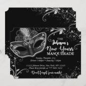 Zilver en Zwarte Nieuwjaarsmaskerade Feest Kaart (Voorkant / Achterkant)