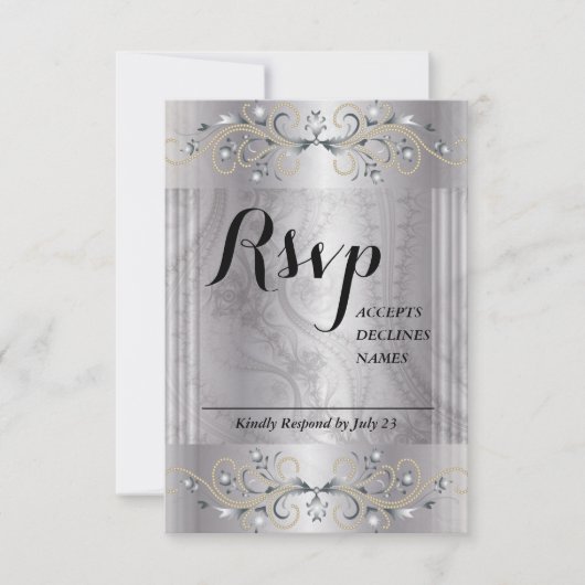 Zilver en zwarte RSVP kaart (Voorkant)