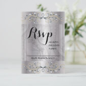 Zilver en zwarte RSVP kaart (Staand voorkant)