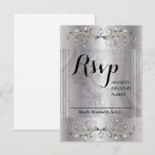 Zilver en zwarte RSVP kaart (Voorkant / Achterkant)