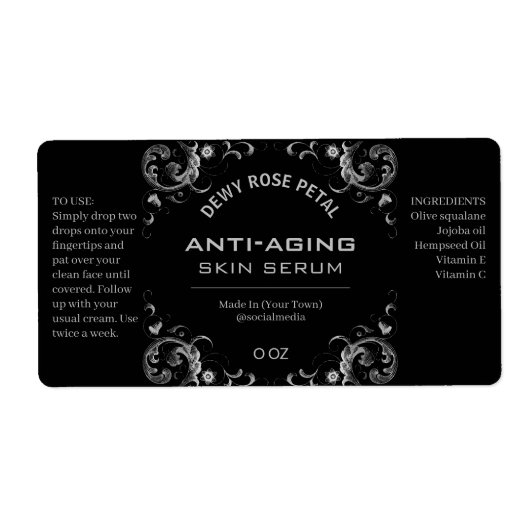  zilver- en zwarte serumetiketten etiket (Voorkant)