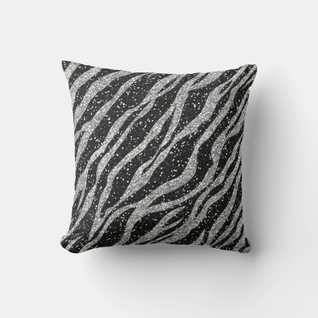 Zilver en Zwarte Zebra Print Sierkussen (Voorkant)