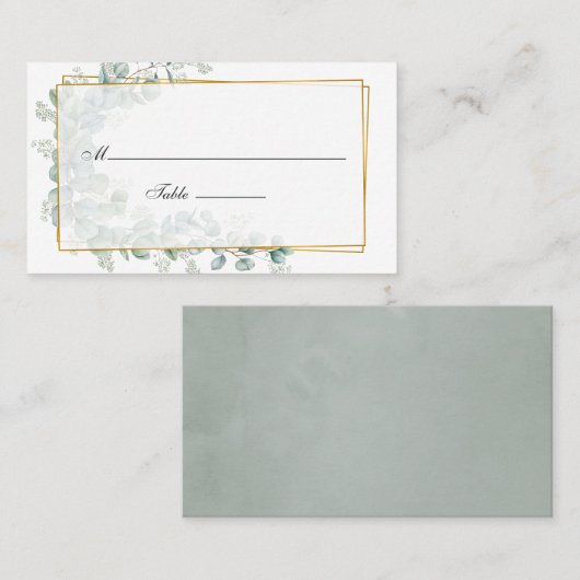 Zilver Eucalyptus Geometric Wedding Plaatskaartje (Voorkant / Achterkant)