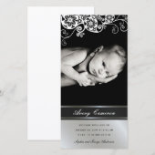 Zilver Floral Paisley Baby Girl - Aankondiging van (Voorkant / Achterkant)