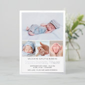 Zilver Foil Baby Boy Geboortedatum Fotokaart Folie Uitnodiging (Staand Voorkant)