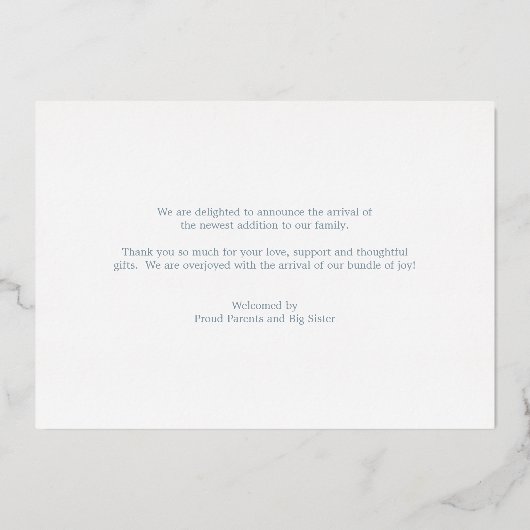 Zilver Foil Foto Collage Boy Birth Announding Folie Uitnodiging (Achterkant)