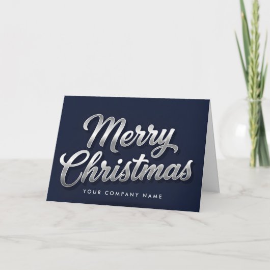Zilver Folie Vintage Script Prettig Kerstfeest Feestdagen Kaart (Voorkant)