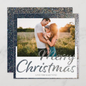 Zilver Full Glitter Square Kaart voor kerstfoto's (Voorkant / Achterkant)